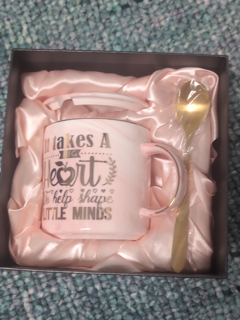 Pink Teacher Appreciation Mug Gift Set with Gold Spoon